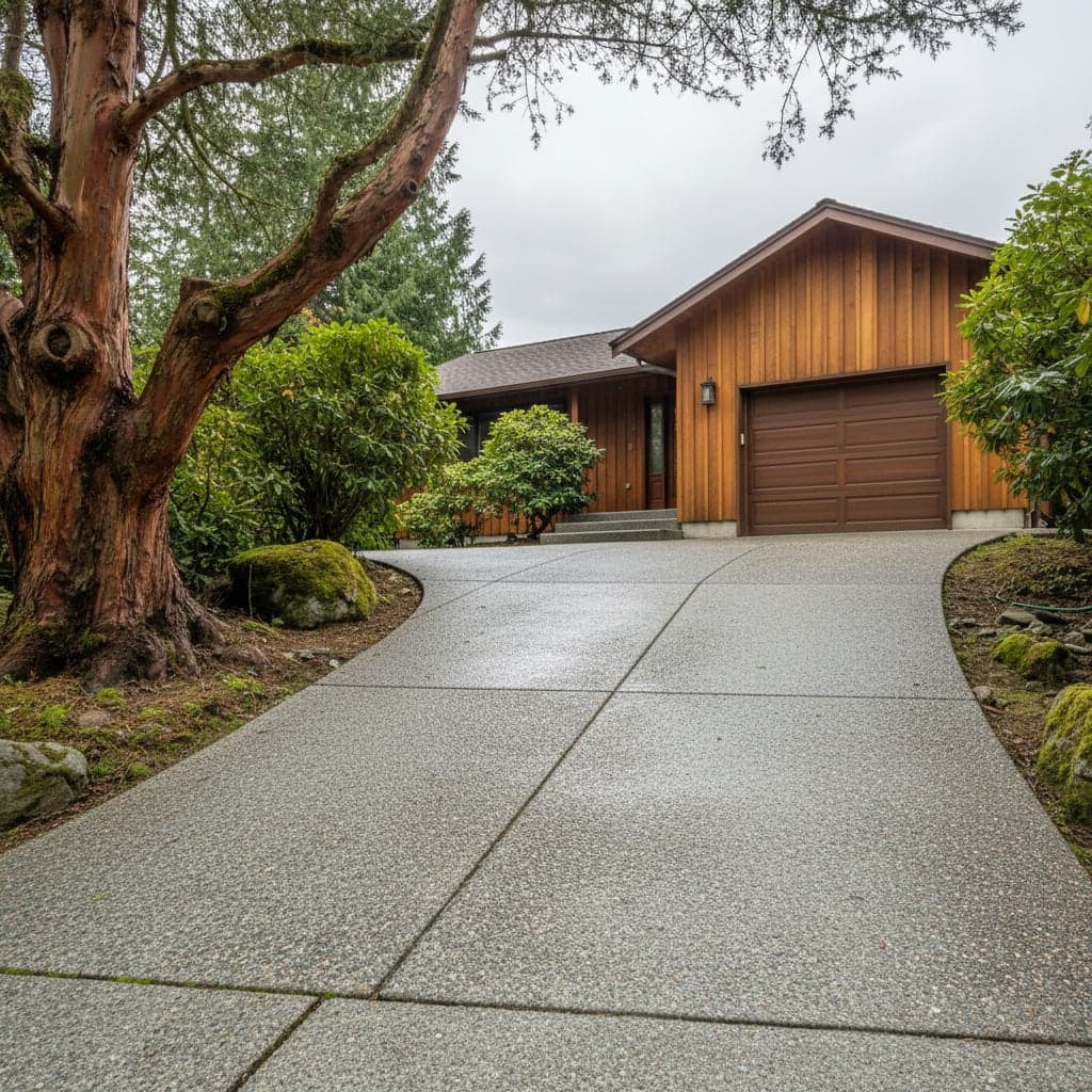 Driveway restored to original concrete tone after pressure washing